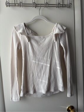 LOFT Ribbed Long-Sleeve Square Neck Top
